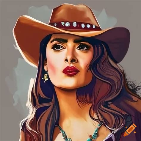 Salma hayek wearing a cowboy hat on Craiyon