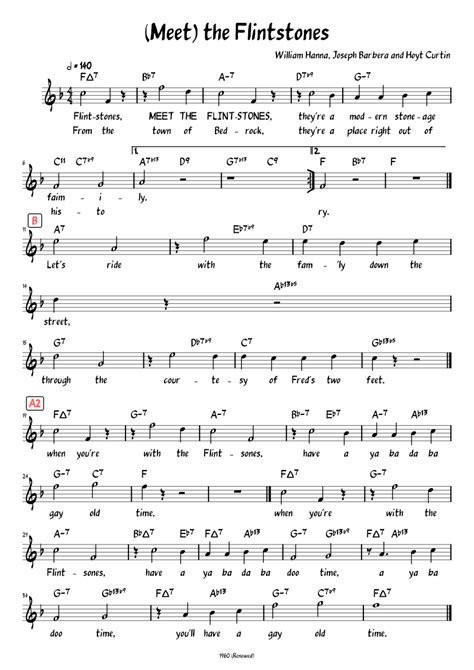 (Meet) the Flintstones (Lead sheet with lyrics 0 Sheet music for Piano ...