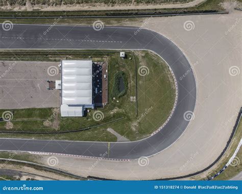 Top Down Aerial View of Curve in Motor Sport Race Track Circuit with ...