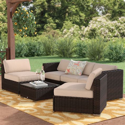 Soria Outdoor 6 Piece Rattan Sectional Seating Group with Cushions | Clearance outdoor furniture ...