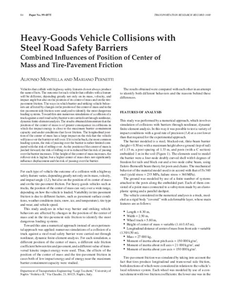 (PDF) Heavy-Goods Vehicle Collisions with Steel Road Safety Barriers: Combined Influences of ...