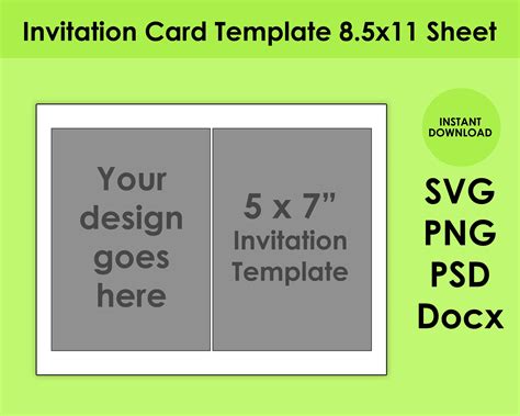 5x7 Invitation Card Template 8.5x11 Sheet - Etsy Canada