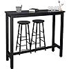 WOLTU Kitchen Bar Table Counter Breakfast Dining Table Black Coffee Table Metal Legs with ...