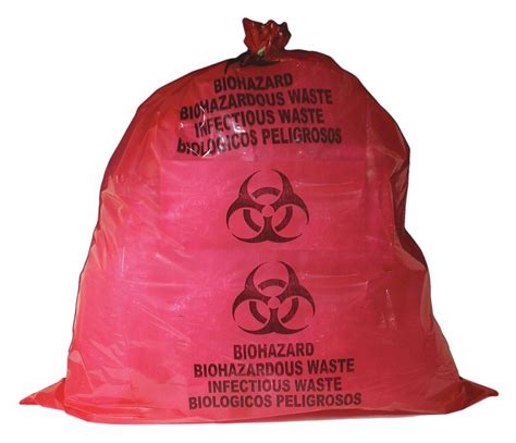 GRAINGER APPROVED Biohazard Bags, 55 gal, Polyethylene, Red, Biohazard, PK 100 - 45TV14 ...