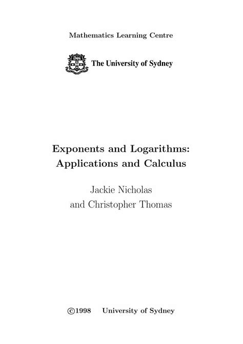 (PDF) Exponents and Logarithms: Applications and Calculus Jackie …sydney.edu.au/.../exp_log ...