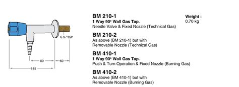 Wall Mounted Gas Taps - 1 Way 90° Wall Gas Tap - METHOD