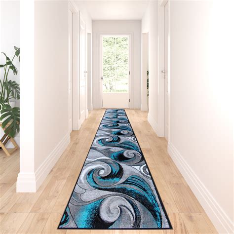 Masada Rugs Modern Woven Long Runner Turquoise Area Rug, Hand Carved ...