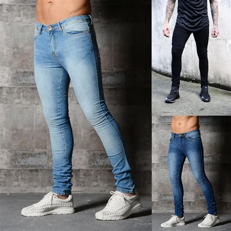 Slim Fit Ripped Jeans Men Hi Street Mens Distressed Denim Joggers Knee Holes Washed Destroyed ...