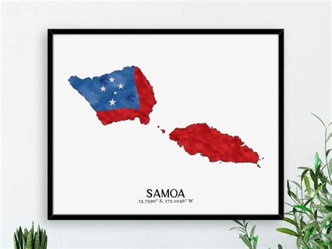 Samoa Flag Map / Watercolour Flag Map / Digital or Printed Wall Art ...