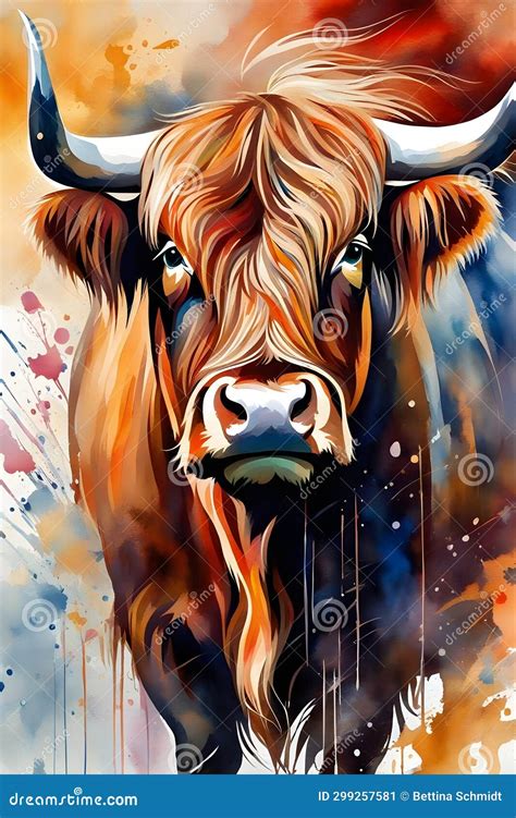 Highland Cattle Watercolor Painting Made with AI Stock Image - Image of ...