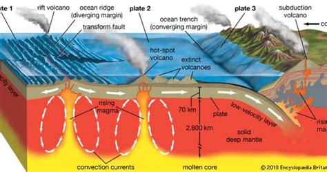 This diagram shows the relationship between volcanic activity and Earth's tectonic plates ...