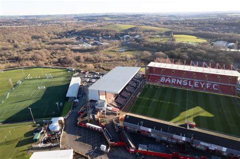 Barnsley FC Football Club Oakwell Stadium from Above Drone Aerial View Blue Sky Stock Image ...