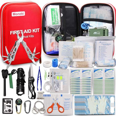 Monoki First Aid Kit Survival Kit, 241Pcs Upgraded Outdoor Emergency Survival Kit Gear - Medical ...