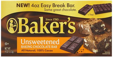 Baker's Premium Unsweetened Chocolate Baking Bar, 4 Ounce (Pack of 12)