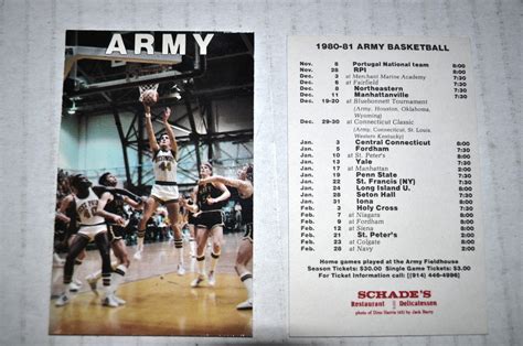 1980-81 ARMY BLACK KNIGHTS BASKETBALL SCHEDULE SKED - SCHADES ...