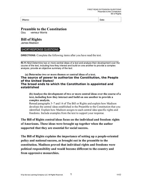 Preamble-Bill of Rights comprehension questio - FIRST READ EXTENSION ...