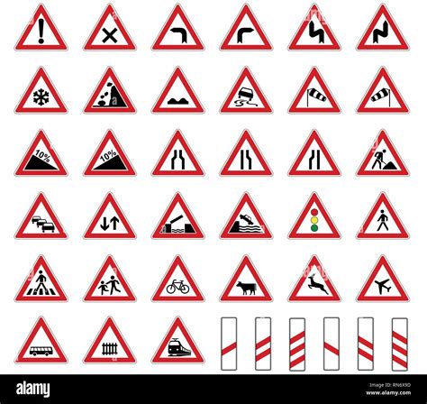 Road europe traffic sign collection vector isolated on white background ...