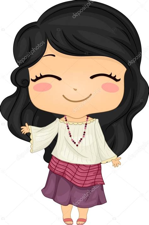 Little Filipina Girl Wearing National Costume Kimona Stock Illustration ...