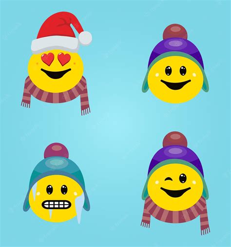 Premium Vector | Flat smiling winter emoji pack in vector