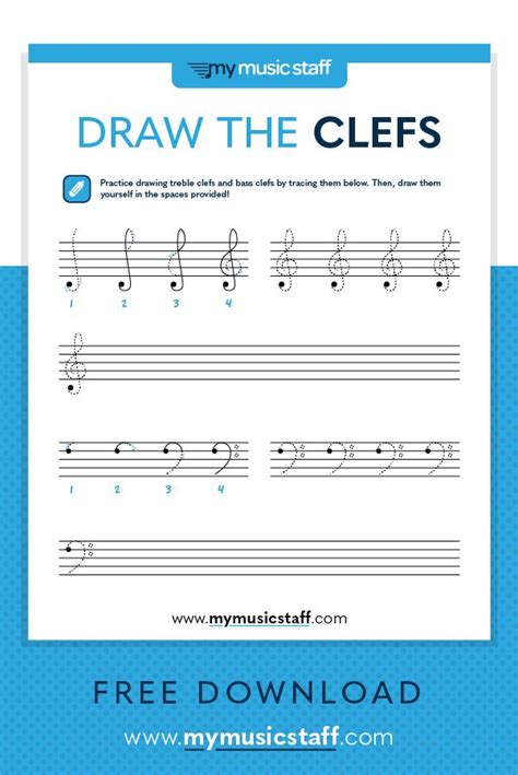 the music staff sheet for draw the clefs