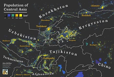 Central Asia population density. by @ksituan - Maps on the Web