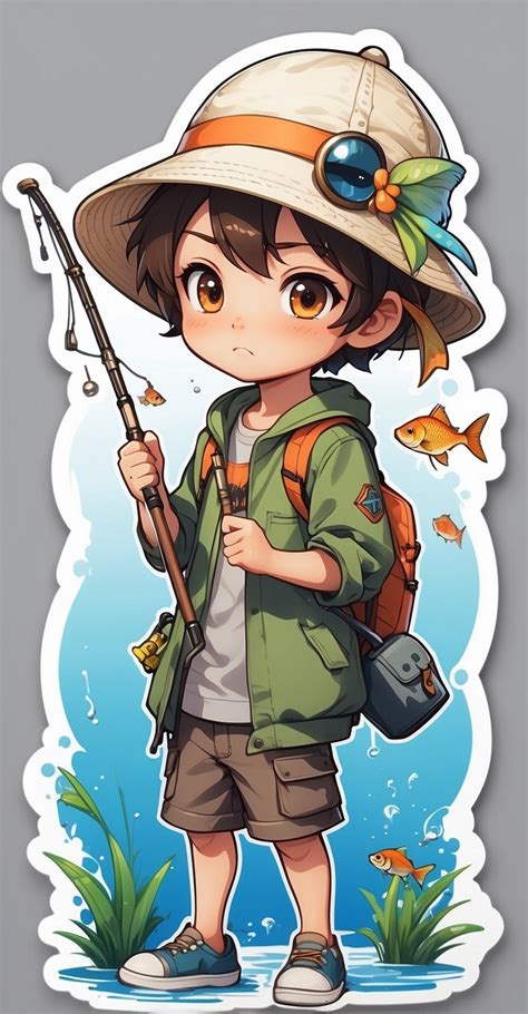 Boy Fisherman Sticker Free Stock Photo - Public Domain Pictures