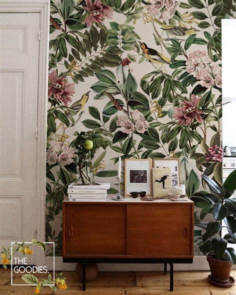 Vintage botanical wallpaper Nature wallmural Removable or | Etsy ...