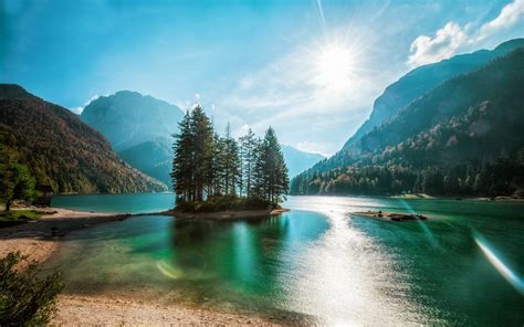 Lake, mountains, forest, trees, island wallpaper | nature and landscape | Wallpaper Better