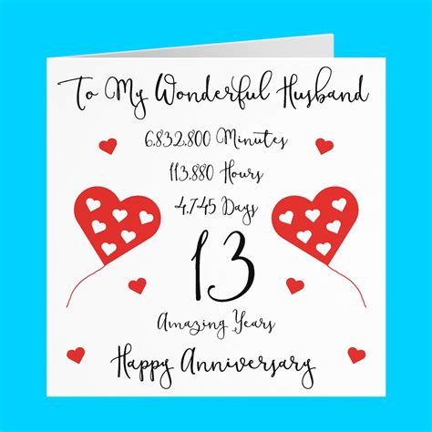 13th Wedding Anniversary Card 13 Years Together Happy | Etsy