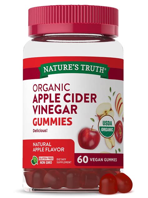 Organic Apple Cider Vinegar Gummies | 60 Count | Vegan, Gluten Free & Non-GMO | USDA Certified ...