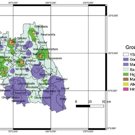 Spatial distribution of groundwater of Kadapa district, AP. | Download ...