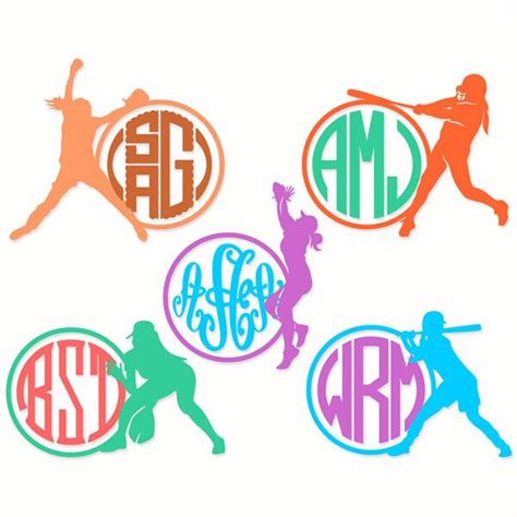 Softball Monogram Cuttable Designs SVG DXF EPS use with