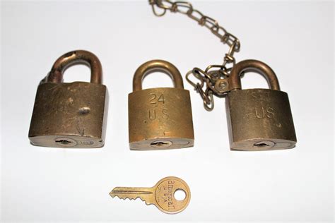 Vintage, Brass Padlocks, Three Solid Brass Locks, Junkunc Bros, American USA Padlocks, US Postal ...