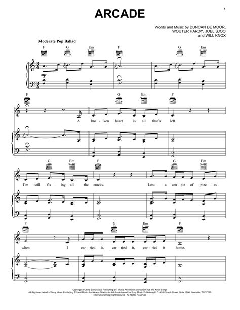 Duncan Laurence "Arcade" Sheet Music Notes | Download PDF Score Printable