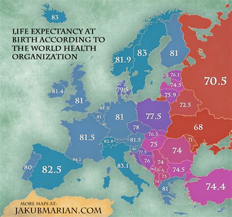 Map of life expectancy in Europe