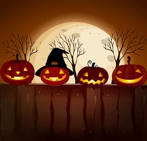 Halloween Pumpkin at Full Moon Night 444633 Vector Art at Vecteezy