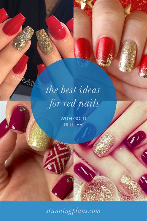 The Best Ideas for Red Nails with Gold Glitter - Home, Family, Style ...