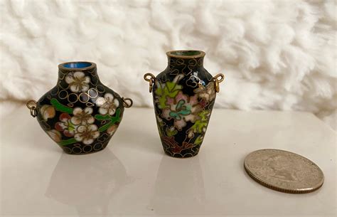 Vintage miniature Cloisonné vases set of two Pretty cobalt | Etsy