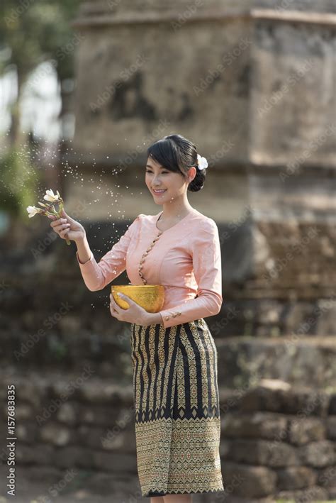 Beautiful girl in Laos costume.Lao traditional dress Stock Photo ...