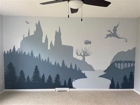 Just finished the mural for our HP themed nursery :) : harrypotter | Harry potter nursery, Harry ...