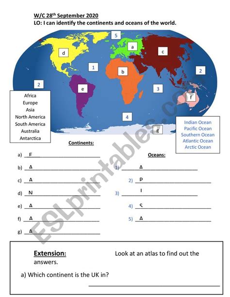 42 Continents And Oceans Worksheet - Worksheet Master