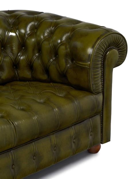 Vintage Green Leather Chesterfield Sofa at 1stdibs