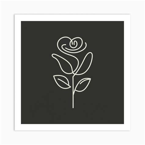 Minimalist White Line Art Rose Illustration Art Print by logicx - Fy