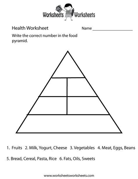 Food Pyramid Health Worksheet Printable | Food pyramid kids, Food pyramid, Worksheets for kids