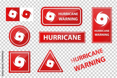 Vector realistic isolated hurricane warning red signs on the ...