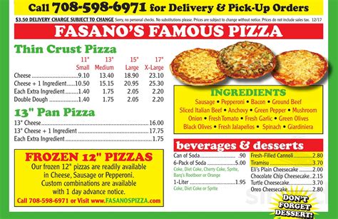 Fasano's Pizza menus in Justice, Illinois, United States