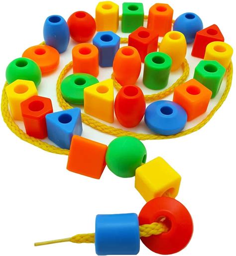 Skoolzy Preschool Lacing Beads for Kids - 30 Stringing Beads with 2 ...