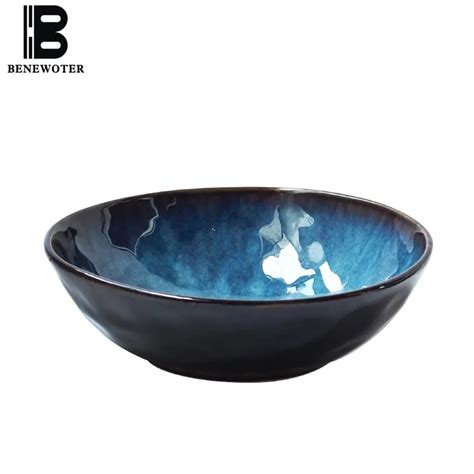 7/8/9 Inches Japanese Style Ceramic Bowl Fruit Salad Big Bowl Ramen Mixing Bowl Creative Retro ...