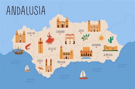 Free Vector | Andalusia map with landmarks