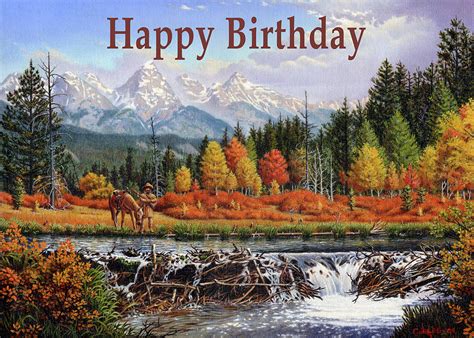 Happy Birthday Greeting Card - Mountain Man Trapper Beaver Dam Western ...